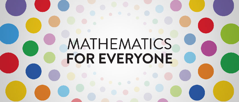 'Mathematics for Everyone' written across a geometric pattern made of colorful circles